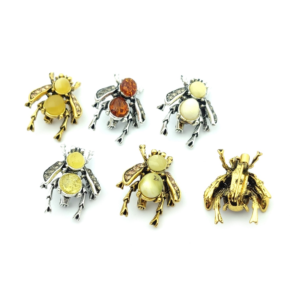 Брошь "Пчела" янтарь